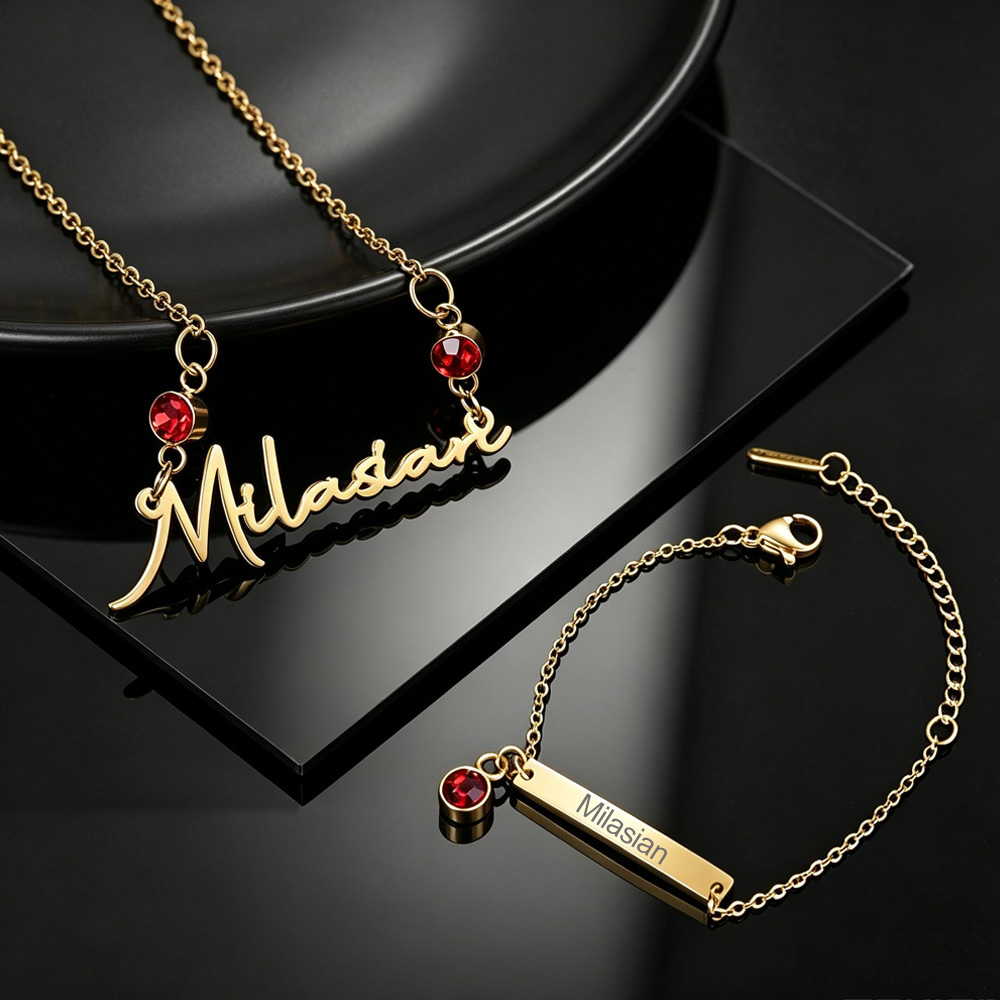 Birthstone Ring Set - Collana Personalizzata con Nome del Bambino
