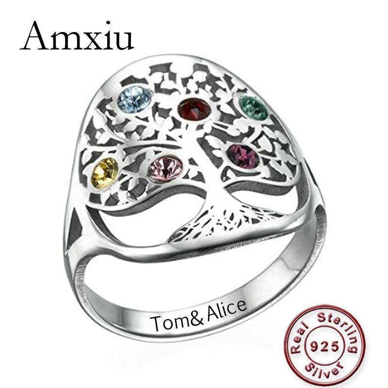 Birthstone Ring Set - Amxiu Personalizzato Albero Anello con Pietre
