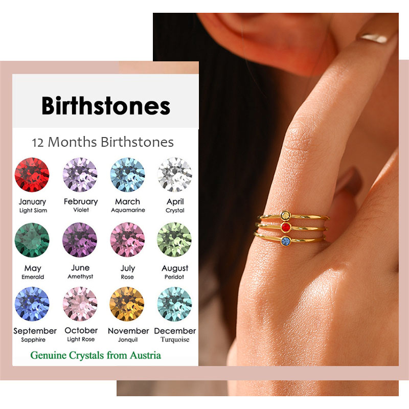 Birthstone Ring Set - Anello con pietra portafortuna in acciaio
