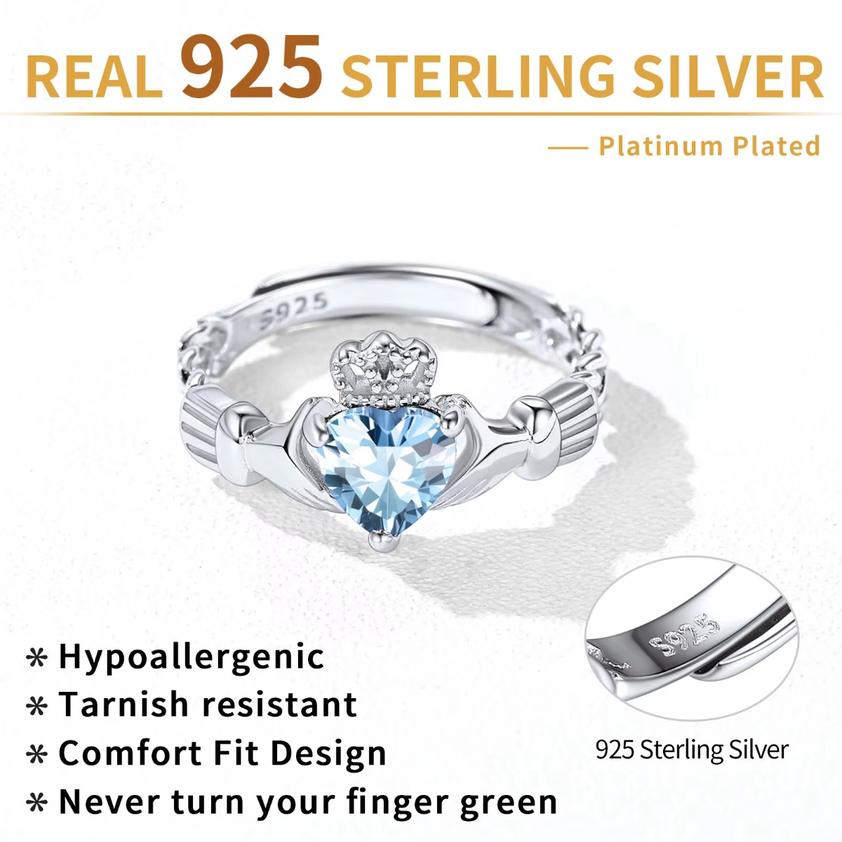 U7 3mm 925 Anelli Claddagh in  - Birthstone Ring Set recensione e prezzo
