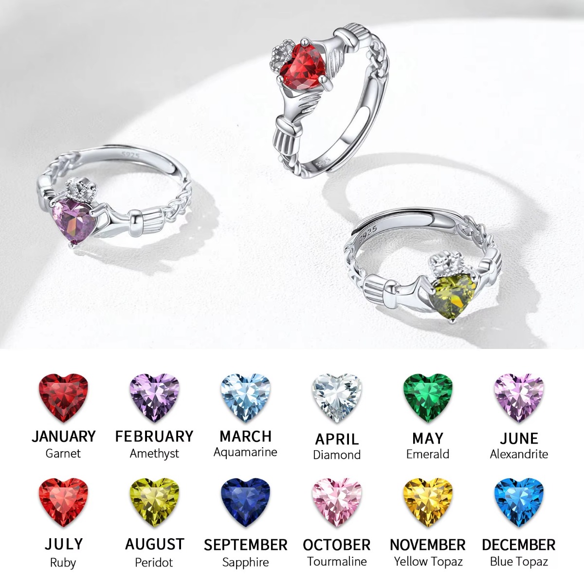 U7 3mm 925 Anelli Claddagh in  - Birthstone Ring Set recensione e prezzo